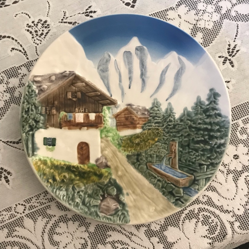 Majolica Plate Chalet Alps Western Germany Vintage